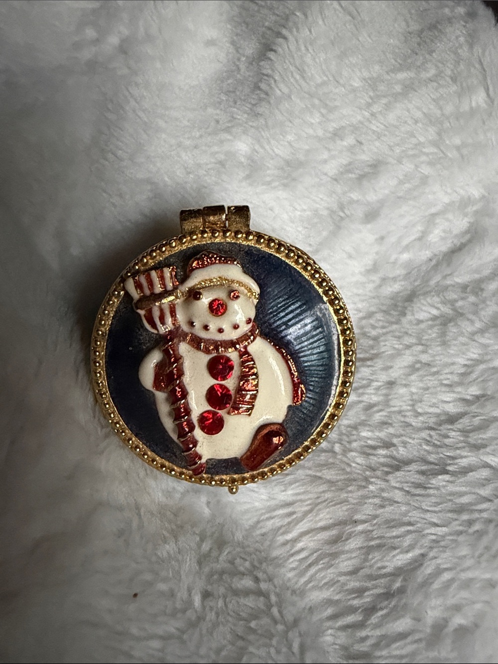 Vintage Snowman Holiday Trinket Box with Red Accents - Picture 1 of 6